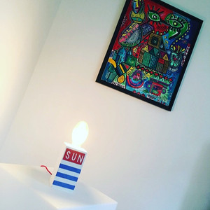 lmape en béton style marinière réalisation fait-main made in france bleu blanc rouge par Junny